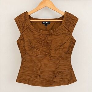 Shani Brown 100% Silk Pleated Ruched Square Neck Blouse Top 12 
Cocktail Event